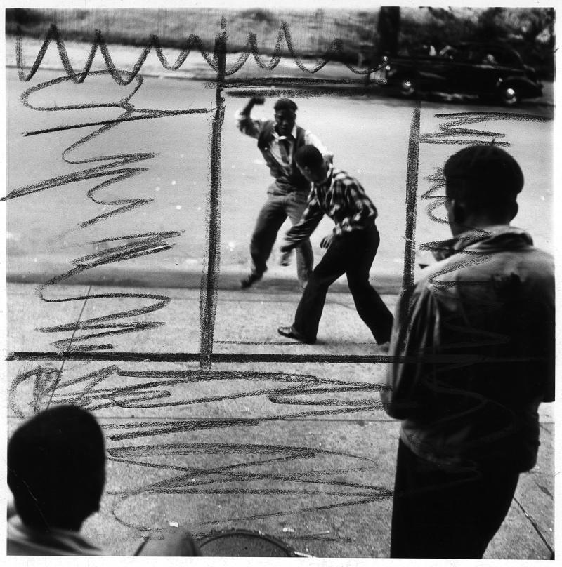 Gordon Parks, American, 1912-2006, “Untitled, Harlem, New York,” 1948. Gelatin silver print.  The markings on the photo show how it was to be cropped for publication.